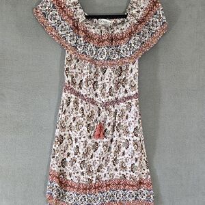 Knox Rose Womens Boho Off The Shoulder Mini Dress Size Small Floral Cottagecore
